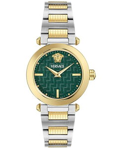 ���F���T�[�` ���f�B�[�X �A�N�Z�T���[ �r���v T�V���c Versace Women's Swiss Greek Two-Tone Stainless Steel Bracelet Watch 35mm Two Tone
