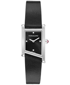 tFK fB[X ANZT[ rv U[ Ferragamo Women's Swiss Asymetrique Black Leather Strap Watch 22x36mm Stainless ubN