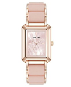 ANC fB[X ANZT[ rv Anne Klein Women's Quartz Casual Rectangular Blush Pink Silicone with Rose Gold-Tone Metal Alloy Bracelet Watch 26mm Rose Gold-Tone Blush Pink sN