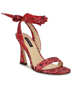 iCEFXg fB[X V[Y T_ AN q[ Nine West Women's Kelsie Ankle Wrap Sculpted Heel Sandals Red Sport Bandana Print bh