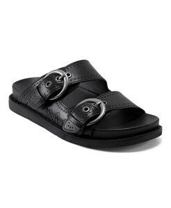 A[X fB[X V[Y T_ Earth Women's Francii Double Band Flat Slip-On Sandals Black Leather ubN