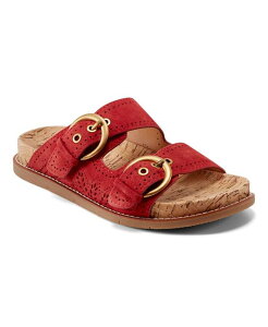 yz A[X fB[X T_ V[Y Women's Francii Double Band Flat Slip-On Sandals Red Suede