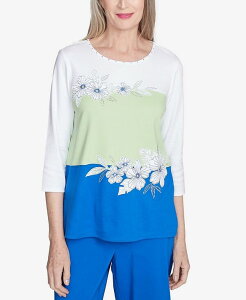 yz Atbh _i[ fB[X Vc gbvX Petite Parrot Cay Tropical Colorblock Floral Top Cobalt Multi
