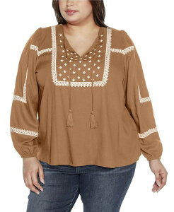 �x���f�B�[�j ���f�B�[�X �g�b�v�X �V���c �v���X�T�C�Y �h�J Belldini Black Label Plus Size Embroidered Blouson Tie Neck Top Iced Latte �u���b�N