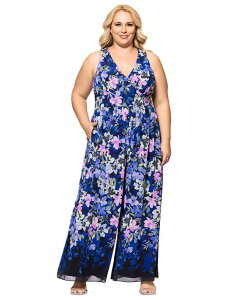 xbcBAhA_ fB[X gbvX WvX[c t[ vXTCY vg m[X[u t[ Betsy & Adam Plus Size Floral-Print Sleeveless Jumpsuit Black/Blue ubN