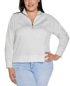�x���f�B�[�j ���f�B�[�X �g�b�v�X �V���c �v���X�T�C�Y �X�L���[�o �j�b�g Belldini Plus Size Scuba Knit Quarter-Zip Top Heather Light Gray �O���[