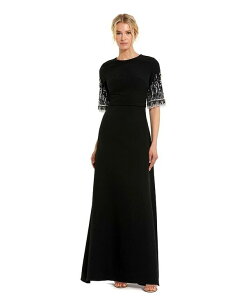 �}�b�N�_�K�� ���f�B�[�X �g�b�v�X �����s�[�X �N���[�v A ���C�� Mac Duggal Women's Crepe A Line Gown With Beaded 3/4 Sleeves Black �u���b�N