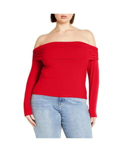 �V�e�B�[�V�b�N ���f�B�[�X �g�b�v�X �V���c �v���X�T�C�Y �j�b�g CITY CHIC Plus Size Knit Jojo Top Red ���b�h