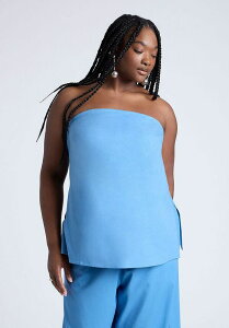 �G���N�C ���f�B�[�X �g�b�v�X �V���c �v���X�T�C�Y ���l�� ELOQUII Plus Size Linen Blend Column Tube Top Parisian blue �u���[