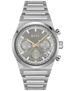 q[S{X Y ANZT[ rv TVc Hugo Boss Men's Candor Quartz Chronograph Silver-Tone Stainless-Steel Watch 41mm Silver-tone Vo[