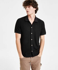 【送料無料】 ゲス メンズ ポロシャツ トップス Men's Joshua Textured-Knit Button-Down Shirt Jet Black