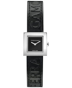 tFK fB[X ANZT[ rv U[ Ferragamo Women's Swiss Portrait Black Leather Strap Watch 20mm Stainless ubN