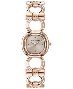 tFK fB[X ANZT[ rv Ferragamo Women's Swiss Double Gancini Rose Gold Ion Plated Link Bracelet Watch 25mm Rosegold S[h