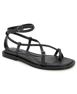 �P�l�X�R�[�� ���f�B�[�X �V���[�Y �T���_�� Kenneth Cole New York Paros Jewel Square Toe Flat Sandals Black Leather �u���b�N