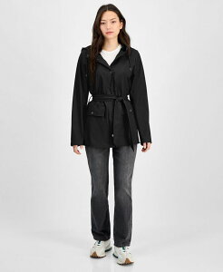 ���C���Y ���f�B�[�X �A�E�^�[ �W���P�b�g�E�u���]�� �R�[�g Rains Women's Tie-Waist Snap-Front Hooded Rain Coat Black Grain �u���b�N