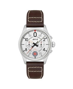 �A���B�G�C�g �����Y �A�N�Z�T���[ �r���v ���U�[ AVI-8 Men's Spitfire Lock Chronograph Brown Leather Strap Watch 42mm White �z���C�g