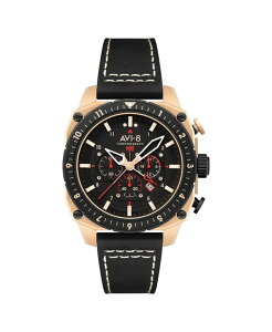 �A���B�G�C�g �����Y �A�N�Z�T���[ �r���v ���U�[ AVI-8 Men's Hawker Hunter Atlas Dual-Time Chronograph Black Leather Strap Watch 44mm Black �u���b�N