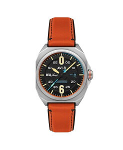 �A���B�G�C�g �����Y �A�N�Z�T���[ �r���v ���U�[ AVI-8 Men's Bell X-1 Machbuster Automatic Orange Rubber and Leather Strap Watch 41mm Black �u���b�N