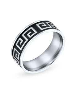 �u�����O �����Y �A�N�Z�T���[ �����O T�V���c Bling Jewelry Geometric Ancient Fret Greek Key Pattern Flat Eternity Band Ring Black Silver Two Tone Stainless Steel 8MM Silver tone �V���o�[