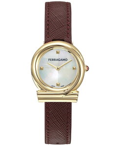 tFK fB[X ANZT[ rv U[ Ferragamo Women's Swiss Gancini Twisted Burgundy Leather Strap Watch 28mm Gold S[h