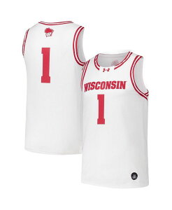 A_[A[}[ Y gbvX Vc W[W[ Under Armour Men's 1 White Wisconsin Badgers Replica Basketball Jersey White zCg