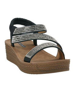 W[V[V[Y fB[X V[Y T_ GC Shoes Women's Ruby Embellished Cross Strap Wedge Sandals Black ubN