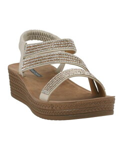 �W�[�V�[�V���[�Y ���f�B�[�X �V���[�Y �T���_�� GC Shoes Women's Ruby Embellished Cross Strap Wedge Sandals Gold �S�[���h