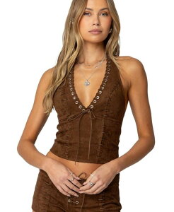 AfBNebh fB[X gbvX Vc XG[h z^[ Edikted Womens Sloane Faux Suede Halter Top Brown uE
