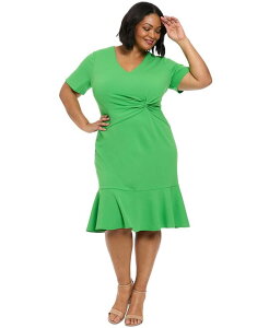 �����h���^�C���X ���f�B�[�X �g�b�v�X �����s�[�X �v���X�T�C�Y London Times Plus Size Twist-Front Flounce-Hem Dress Kelly Green �O���[��