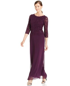 �A���b�N�X�C�u�j���O�X ���f�B�[�X �g�b�v�X �����s�[�X �X�p���R�[�� ���[�X Alex Evenings Women's Sequin Embellished Lace Top Gown Deep Plum �v����