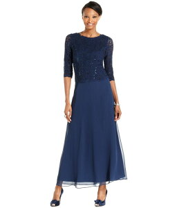 �A���b�N�X�C�u�j���O�X ���f�B�[�X �g�b�v�X �����s�[�X �X�p���R�[�� ���[�X Alex Evenings Women's Sequin Embellished Lace Top Gown Navy �l�C�r�[