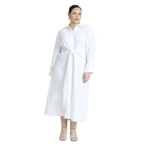 �G���N�C ���f�B�[�X �g�b�v�X �����s�[�X �V���c�����s�[�X �v���X�T�C�Y �V���c ELOQUII Plus Size Tie Front Oversized Shirt Dress Jet stream