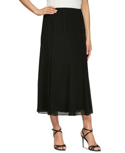�A���b�N�X�C�u�j���O�X ���f�B�[�X �{�g���X �X�J�[�g �V�t�H�� A ���C�� �~�f�B Alex Evenings Women's Chiffon A-Line Midi Skirt Black �u���b�N