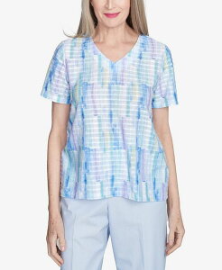 yz Atbh _i[ fB[X Vc gbvX Women's St. Thomas Textured Brushstroke Short Sleeve V-Neck T-Shirt Sky Blue Multi