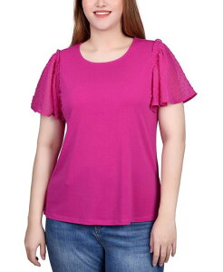 �j���[���[�N�R���N�V���� ���f�B�[�X �g�b�v�X �V���c NY Collection Clip Dot Flutter Sleeve Top Fushia Red ���b�h