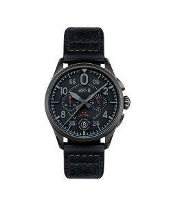 �A���B�G�C�g �����Y �A�N�Z�T���[ �r���v ���U�[ AVI-8 Men's Spitfire Lock Chronograph Black Leather Strap Watch 42mm Black �u���b�N