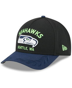j[G Y ANZT[ Xq New Era Men's Black/ College Navy Seattle Seahawks 2025 NFL Draft 9FORTY A-Frame M-Crown Adjustable Hat Black College Navy ubN