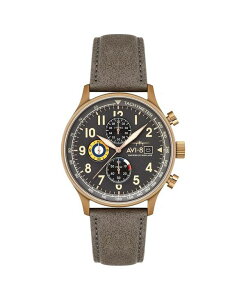 【送料無料】 アヴィエイト メンズ 腕時計 アクセサリー Men's Hawker Hurricane Classic Chronograph Beige Leather Strap Watch 43.5mm Gray