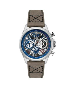 �A���B�G�C�g �����Y �A�N�Z�T���[ �r���v ���U�[ AVI-8 Men's Hawker Harrier Matador Chronograph Gray Leather Strap Watch 44mm Blue �u���[