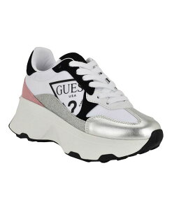 QX fB[X V[Y Xj[J[ vbgtH[ GUESS Women's Calebb Chunky Platform Fashion Sneakers Silver/White/Black zCg