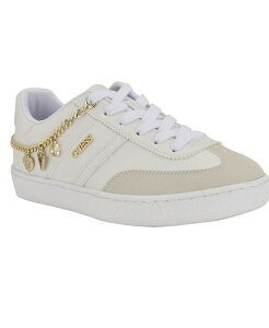 QX fB[X V[Y Xj[J[ [X GUESS Women's Naoko Charms Lace-Up Court Sneakers White zCg