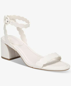 yz On 34th fB[X T_ V[Y Women's Pathina Scalloped Block Heel Sandals White Smooth