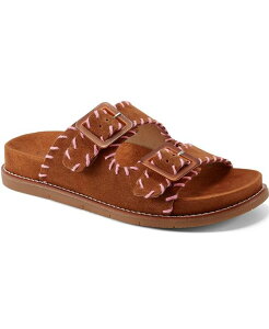 A[X fB[X V[Y T_ Earth Women's Fausto Stitched Double Band Slip-On Sandals Cognac Suede