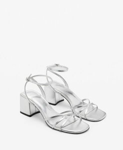 �}���S ���f�B�[�X �V���[�Y �T���_�� �q�[�� MANGO Women's Crossed Strap Heeled Sandals Silver �V���o�[