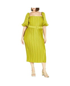 �V�e�B�[�V�b�N ���f�B�[�X �g�b�v�X �����s�[�X �v���X�T�C�Y CITY CHIC Plus Size Krista Pleat Dress Chartreuse �V�����g�����[�Y