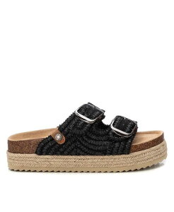 �L�V�^�C ���f�B�[�X �V���[�Y �T���_�� �v���b�g�t�H�[�� Women's Footbed Jute Wrapped Platform Sandals By Xti Black �u���b�N