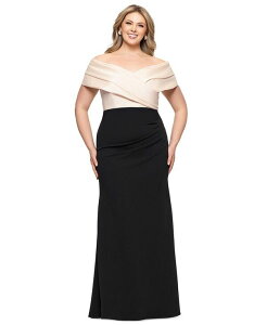 �x�b�c�B�A���h�A�_�� ���f�B�[�X �g�b�v�X �����s�[�X �v���X�T�C�Y Betsy & Adam Plus Size Mixed-Material Off-The-Shoulder Gown Champagne/Black �u���b�N