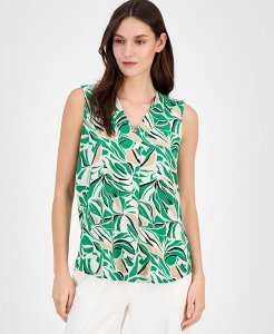 yz ANC fB[X Vc gbvX Women's Printed Sleeveless V-Neck Shell Top Tropical Green Multi