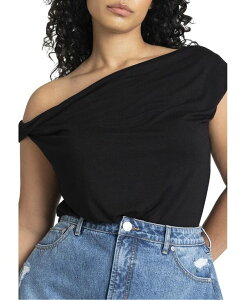 �G���N�C ���f�B�[�X �g�b�v�X �V���c �v���X�T�C�Y ELOQUII Plus Size Asym Twist Sleeve Top Black onyx �u���b�N