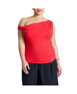 �G���N�C ���f�B�[�X �g�b�v�X �V���c �v���X�T�C�Y ELOQUII Plus Size Asym Twist Sleeve Top High risk red ���b�h